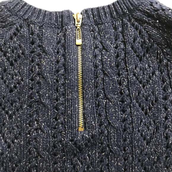 Max Studio Cable Knit Sweater Hi-Low Crew Neck Long Sleeve Navy Girls Size S 7-8 - Picture 6 of 7